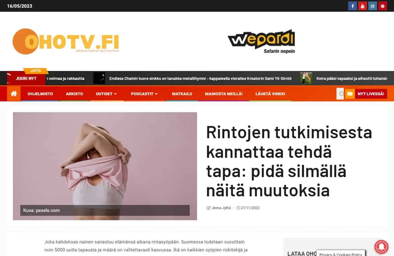 johanna pinksu rintasyöpä artikkeli yle