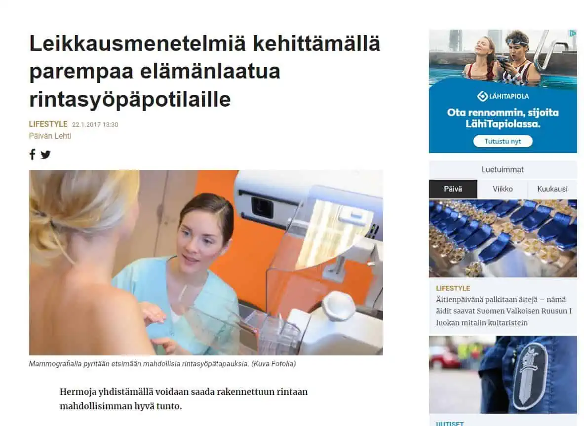 johanna pinksu rintasyöpä artikkeli yle